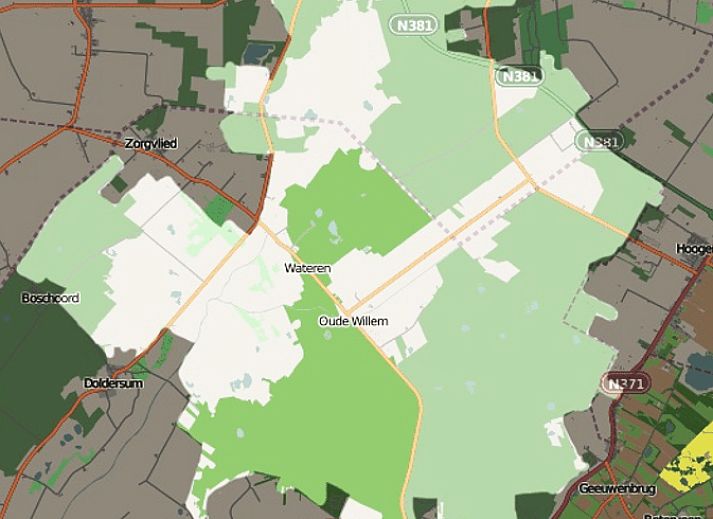 Gemuetliche Veranda im Ferienhaus in Wateren, Westerveld, Suedwest-Drenthe, umgeben von ueppiger Natur.