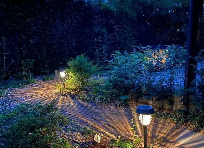 Modern living room of Cottage 54 in Wateren, Drenthe, with comfortable sofas and plenty of natural light.