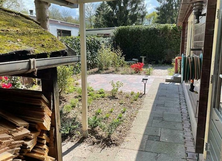 Modern living room of Cottage 54 in Wateren, Drenthe, with comfortable sofas and plenty of natural light.