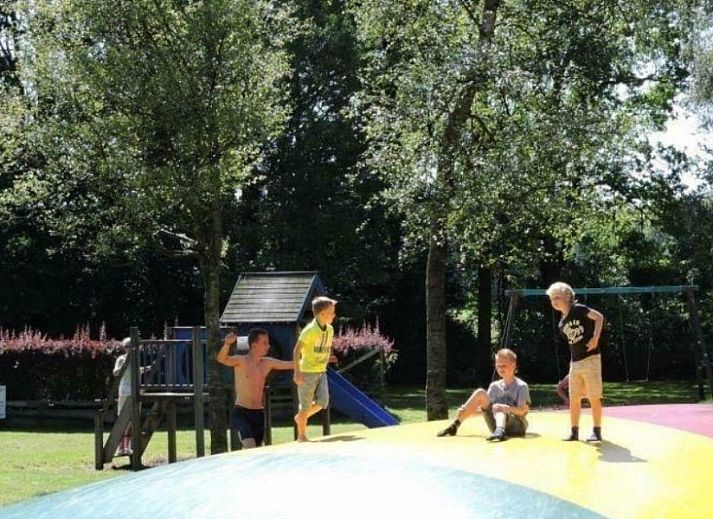 Modern living room of Cottage 54 in Wateren, Drenthe, with comfortable sofas and plenty of natural light.