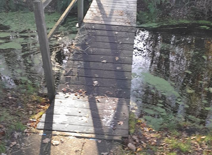 Gezellige woonkamer van Huisje in Elim, vakantiehuis in Elim, Zuidwest Drenthe met comfortabele bank en houten tafel, omgeven door natuur.