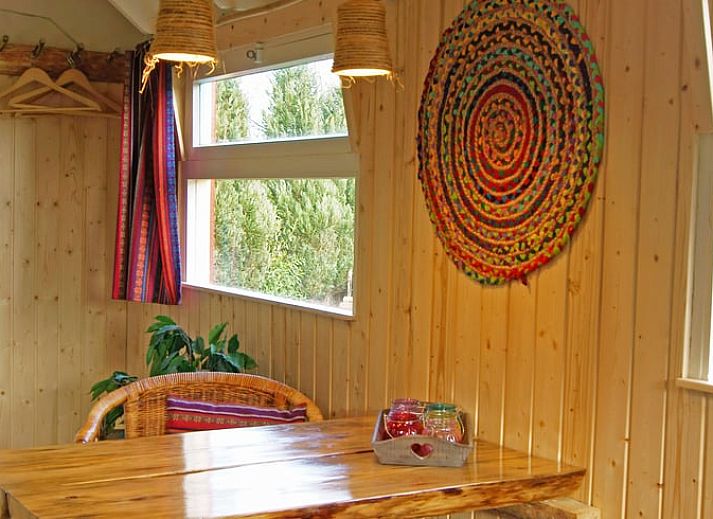 Vakantiehuis in Elim, Drenthe, met uitzicht op een vijver en weelderige natuur.