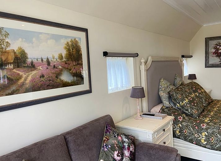 Rustieke tuin bij Huisje in Elim, vakantiehuis in Elim, Zuidwest Drenthe, met weelderige natuur en blauwe lucht op de achtergrond.