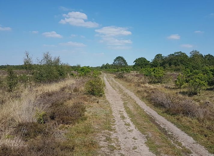Diele des Ferienhauses in Tiendeveen, Drenthe mit Holztreppe und natuerlichem Licht.