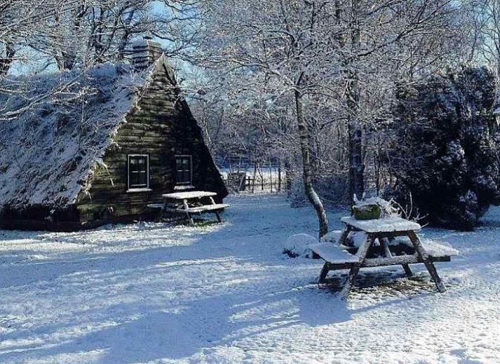 Gemuetliches Esszimmer im Ferienhaus DG613 in Ansen, Drenthe mit Holzinterieur.