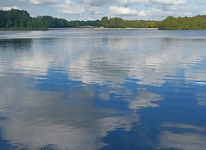 Uitzicht vanaf de binnenruimte van Huisje in Hollandscheveld op Drentse natuur.