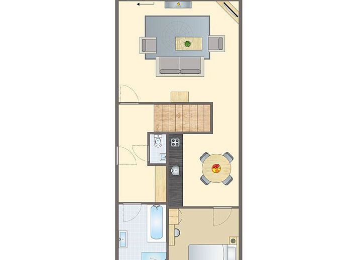 Stijlvolle zithoek in de Waterparc Veluwemeer bungalow, Flevoland, met moderne inrichting.