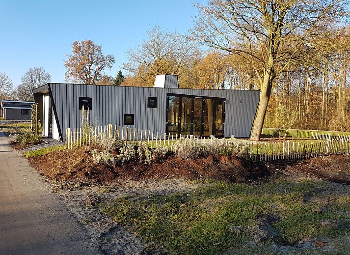 Chalet in Biddinghuizen biedt een modern exterieur in Oostelijk Flevoland, ideaal voor natuurliefhebbers.