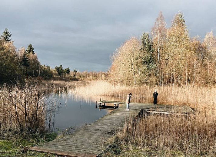 Grosser Rasen und Picknicktisch am Ferienhaus in Rutten, Ost-Flevoland, ideal fuer Aktivitaeten im Freien.
