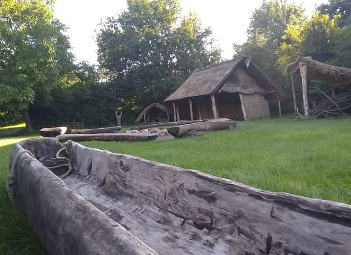 Luftaufnahme des Hauses in Lelystad, einer Ferienunterkunft in Ost-Flevoland, mit Blick auf einen ruhigen Teich.