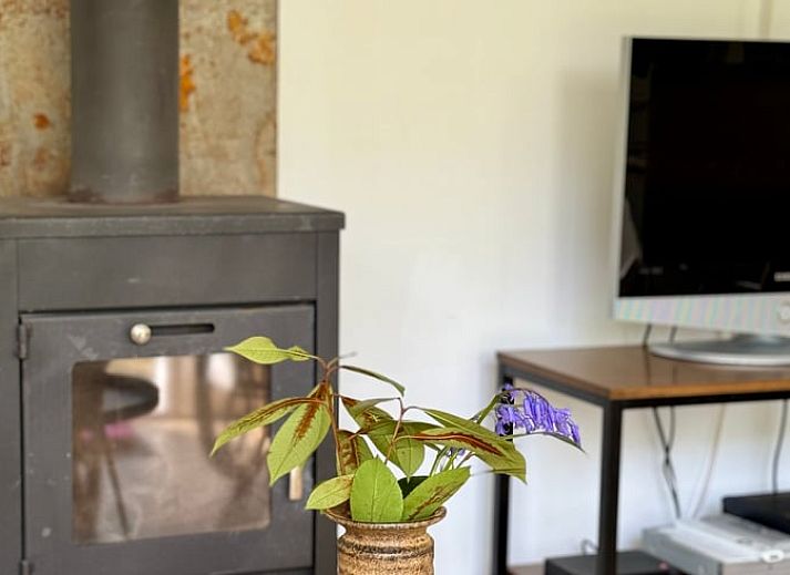 Eetkamer van Huisje in Appelscha, vakantiehuis in Friesland, met houten tafel en frisse inrichting.