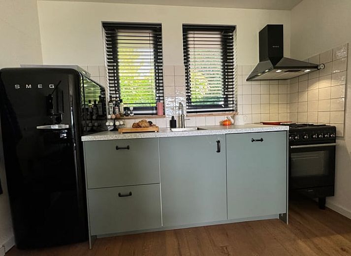 Ferienhaus in Sondel mit Auto und gruener Umgebung im waldreichen Friesland.