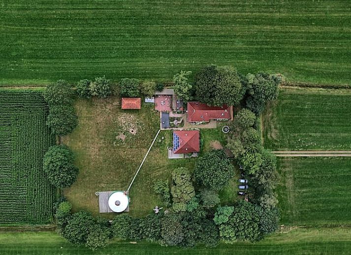 View of green fields from Cottage in Haule, located in the Frisian forests of Friesland.