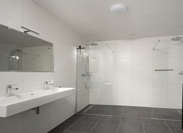 Ruim terras bij vakantiehuisje in Bakkeveen, Friesland, omgeven door natuur.