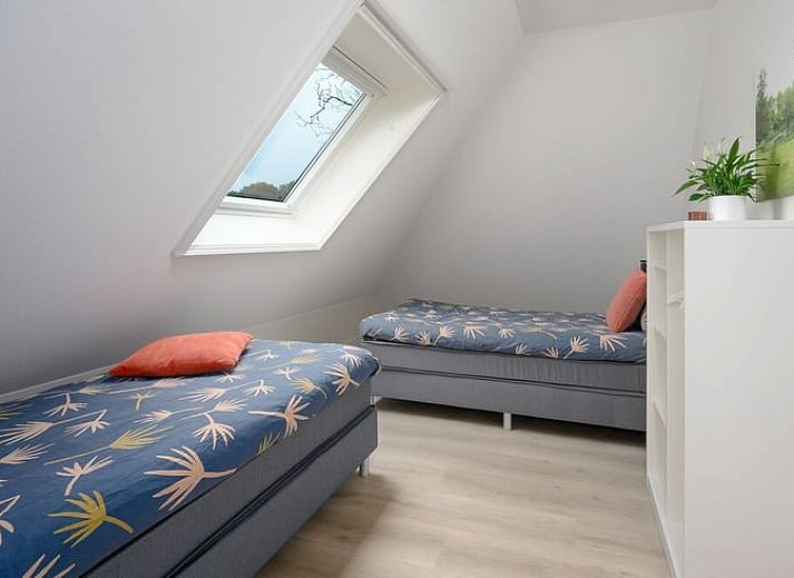 Ruim terras bij vakantiehuisje in Bakkeveen, Friesland, omgeven door natuur.