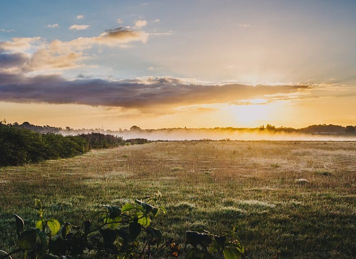 Gemuetliches Wohnzimmer des Ferienhauses in Oosterwolde, mit Blick auf die friesische Landschaft.