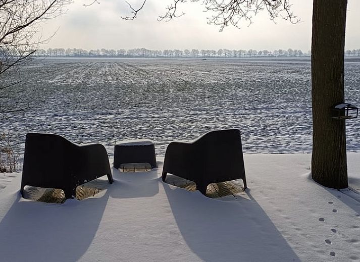 Enjoy the peace and quiet on the terrace of the vacation home in Oosterwolde, surrounded by the Frisian forests in Friesland.