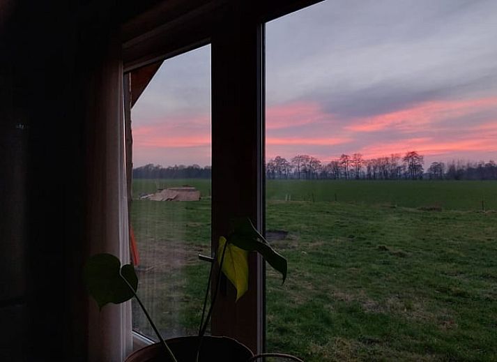 Gezellige woonkamer in Vakantiehuis in Haulerwijk, met houten interieur in Friesland.