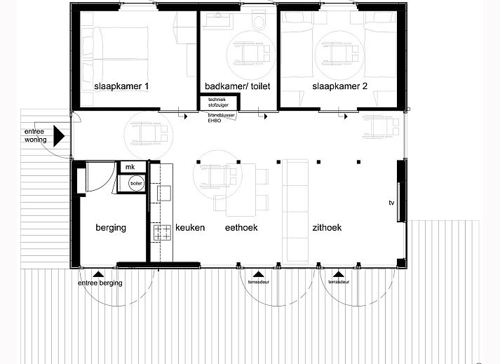 Relax in the comfortable indoor space of vacation home FR527 in Boijl, Friesland, overlooking the serene Frisian forests.