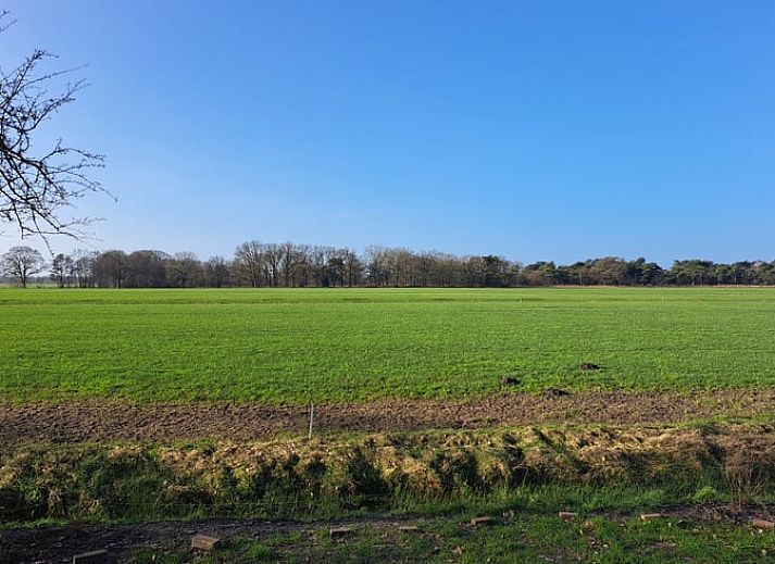Indoor area of Holiday Home in Lippenhuizen overlooking the green fields of Friesland.