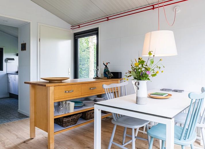 Rustikales Ferienhaus in Ravenswoud, umgeben von friesischen Waeldern in Friesland, mit grosser Terrasse und ueppiger Natur.