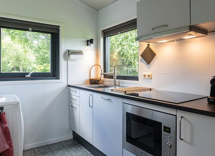 Rustikales Ferienhaus in Ravenswoud, umgeben von friesischen Waeldern in Friesland, mit grosser Terrasse und ueppiger Natur.