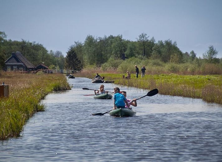 Houten exterieur van Vakantiehuis in Scherpenzeel, omringd door groen in Friesland.