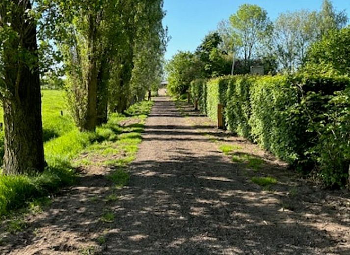 Modernes Badezimmer in Cottage in Blesdijke, Ferienhaus in der friesischen Landschaft, Friesland, mit stilvollem Waschbecken und Spiegel.