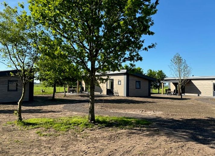 Modernes Badezimmer in Cottage in Blesdijke, Ferienhaus in der friesischen Landschaft, Friesland, mit stilvollem Waschbecken und Spiegel.