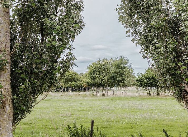 Modernes Badezimmer in Cottage in Blesdijke, Ferienhaus in der friesischen Landschaft, Friesland, mit stilvollem Waschbecken und Spiegel.