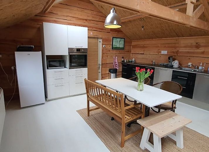 Ferienhaus in Easterein mit gruenem Garten und Gewaechshaus in der friesischen Landschaft in Friesland.