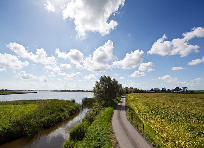 Gezellige eetkamer in Vakantiehuisje in Westhem met uitzicht op de natuur in Friesland.