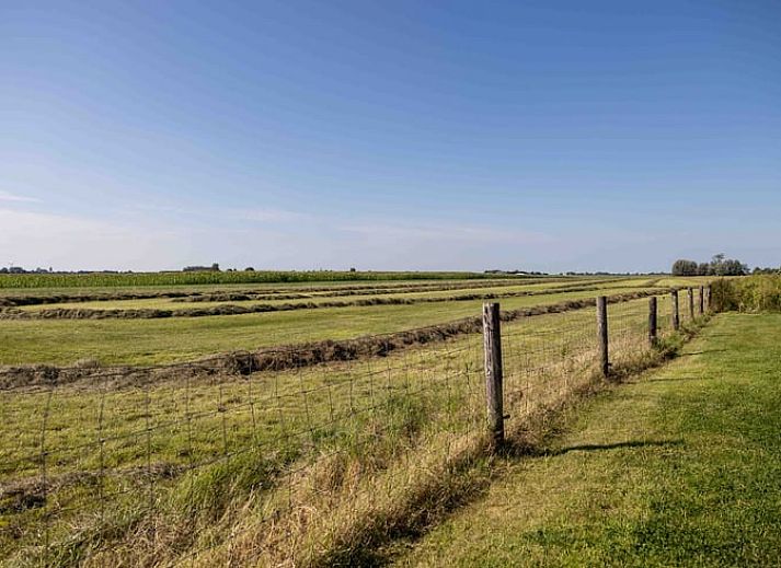 Zithoek in Huisje in Greonterp met uitzicht op het Friese platteland in Friesland.