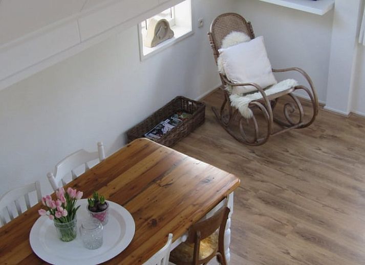 Lichte woonkamer van Huisje in Loenga met moderne inrichting op het Friese platteland.