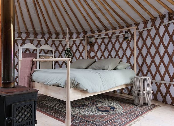 Vakantiehuisje in Feanwalden op het Friese platteland met kleurrijke bloemen en natuurlijke omgeving.