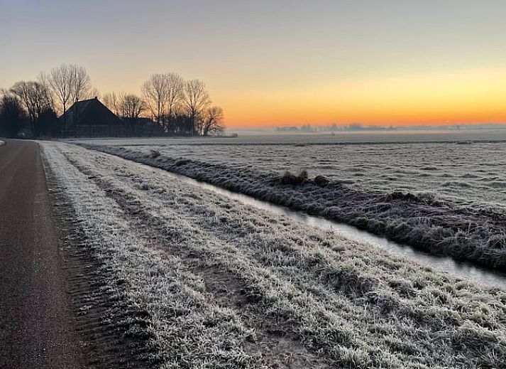 Ingang van Vakantiehuisje in Peins, Friesland, met uitnodigende deur en landelijke sfeer.