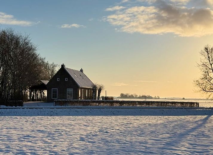 Aussicht auf weite Felder rund um das Ferienhaus in Tjerkgaast, Friesland.