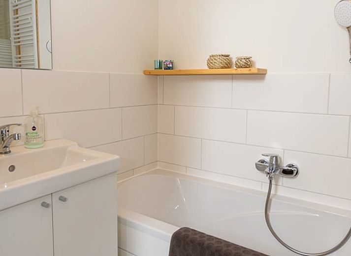 Blick auf die friesische Landschaft im Huisje in Echten, einem Ferienhaus in Friesland, mit einem Heissluftballon am heiteren Morgenhimmel.