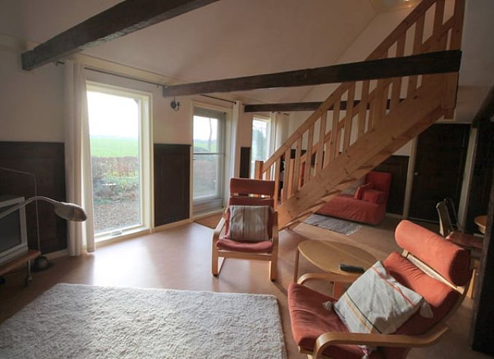 Huisje in Readtsjerk, een charmant vakantiehuis op het Friese platteland van Friesland, met rieten dak en groene omgeving.