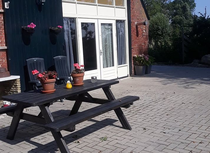 Blick auf die friesische Landschaft vom Ferienhaus in Holwerd, Ferienunterkunft in Friesland.