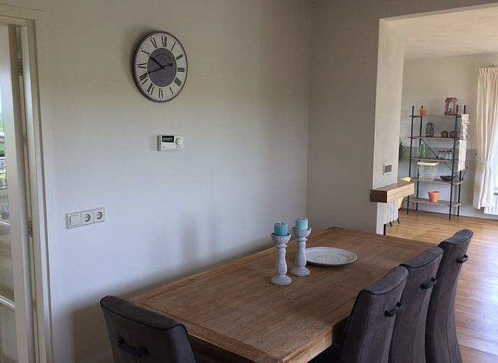 Weidende Kuehe auf der Wiese in der Naehe des Ferienhauses in Nes, Friesland, umgeben von gruener Landschaft.