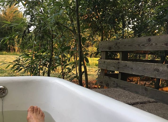 Gezellig terras van Vakantiehuisje in Tijnje, ideaal voor ontspanning in de frisse lucht van Friesland.