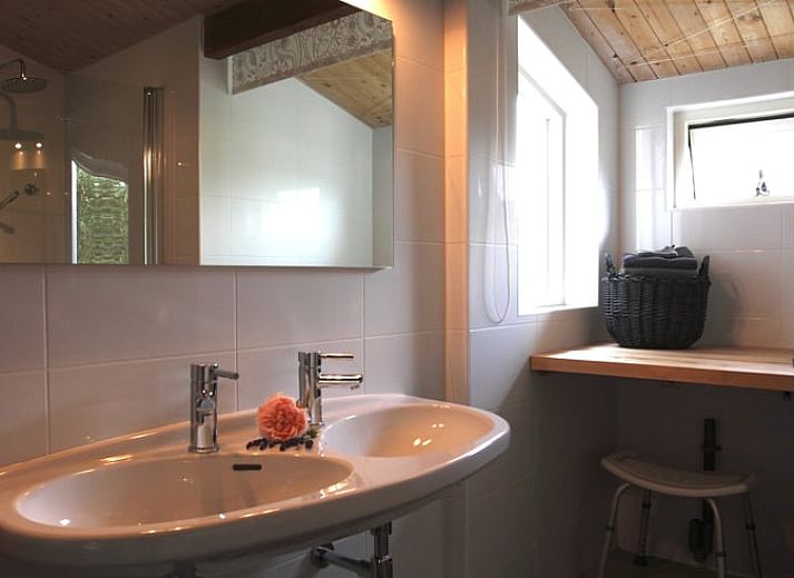 Seitenansicht des Ferienhauses in Culemborg, umgeben von Lavendel und Gruen, im schoenen Rivierengebied.