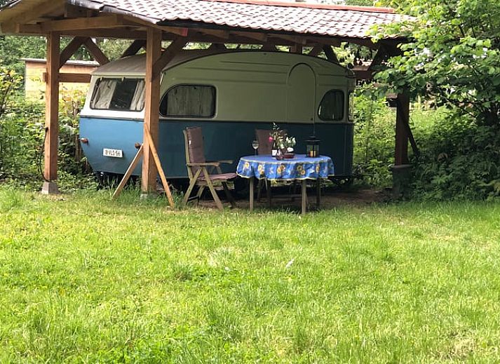Enjoy an idyllic stay at Holiday Home in Dreumel, Gelderland, with a charming caravan and cozy outdoor seating in nature.