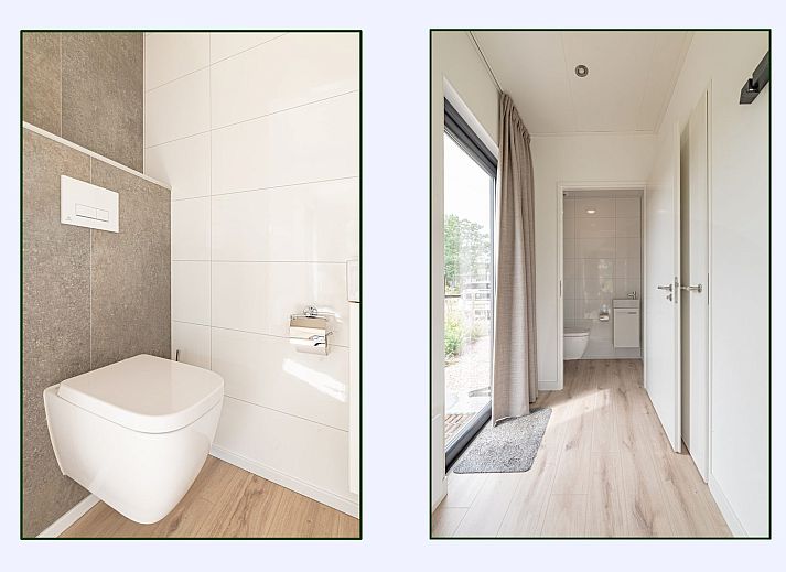 Stijlvolle binnenruimte van Parklodge 6 in Kotten: luxe vakantiehuis met grote ramen.