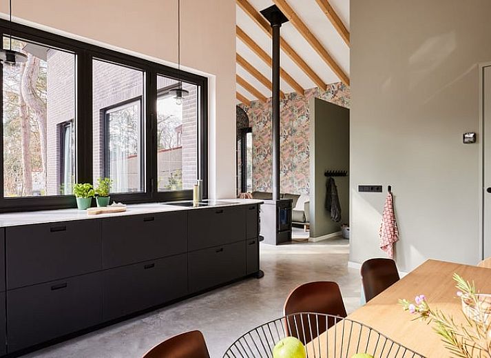 Stijlvolle eetkamer in Vakantiehuis in Halle, Achterhoek, Gelderland met moderne inrichting.