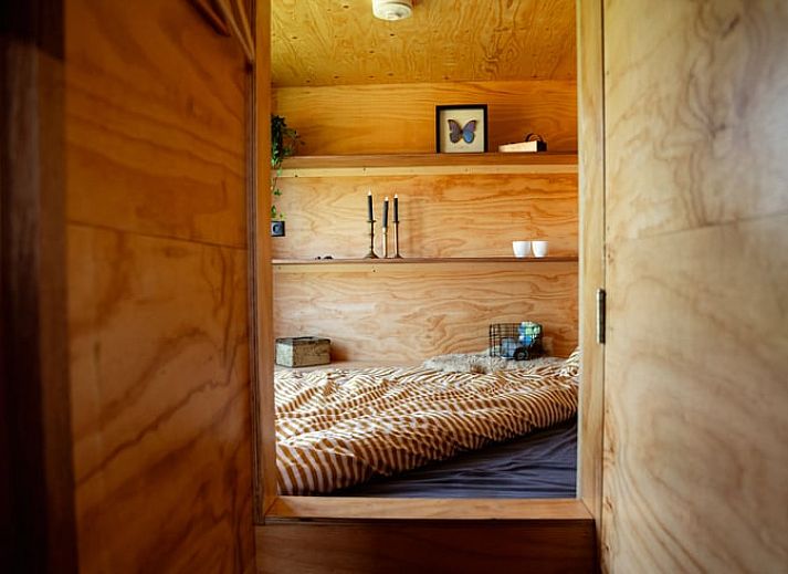 Gemuetliche Terrasse im Ferienhaus in Halle mit Blick auf die Natur in Gelderland.