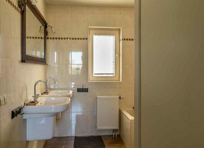 Modern bathroom of vacation home DG645 in Westendorp with double sink.