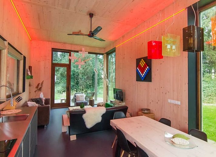 Geniet van muziek in het vakantiehuis Huisje in Aalten, Achterhoek, met uitzicht op de groene omgeving van Gelderland.