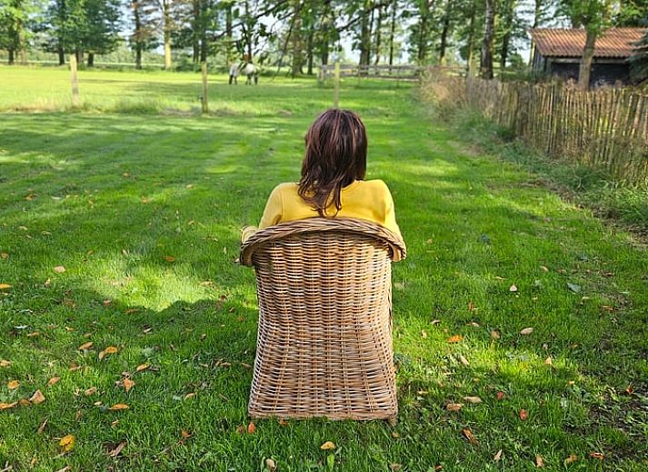 Moderne Kueche in einem Landhaus in Vragender, Achterhoek, mit Steinrueckwand und Holzakzenten.